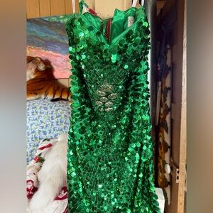 Green Strapless Sequin dress w/corset back